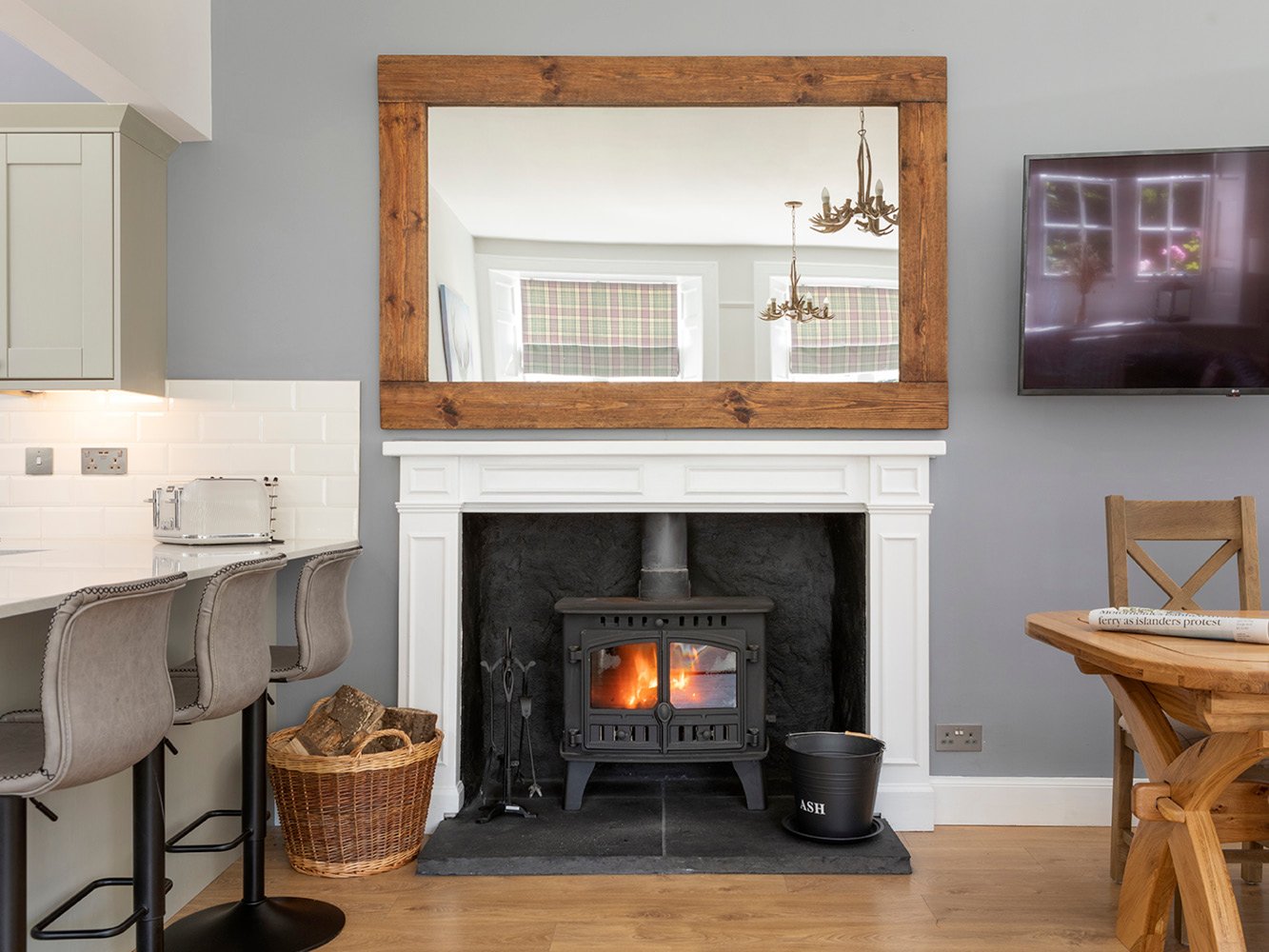 Kitchen and Dining Area, Wood burning Stove Laundry Cottage Kitchen and Dining Area, Wood burning Stove